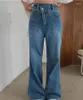 Women's Jeans Celana Denim Kaki Lebar Tidak Teratur Wanita Kancing Cantik Pinggang Tinggi Longgar Mode Musim Gugur 2024 W8