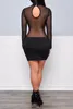 Casual Dresses Sexy Long Sleeve Gauze Skirt See-through Mesh Patchwork