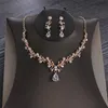 Chains 3 Pcs Luxury Silver Color Crystal Water Drop Bridal Jewelry Set Tiara Crown Necklace Earring Wedding Jewel 231219