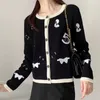 Kadın Sweaters Tasarımcısı Yuvarlak Boyun Örme HARDIGAN İLE 5 HATTI NAKETLİ Çiçek Yay Sonbahar/Kış O3CV için İnce Kat