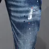 Jeans pour hommes Designer de mode Hommes Rétro Bleu Stretch Slim Fit Peint Ripped Style Coréen Vintage Casual Denim Pantalon Hombre 231218