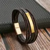 Bedelarmbanden mode klassieke handgeweven lederen armband voor heren multi -lay roestvrijstalen magnetische snap sieraden cadeau