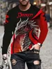 Camiseta masculina 3D Digital Flame Print Moda manga comprida gola redonda camiseta casual para primavera outono