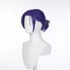 Perruque bleue Prison Royal Shadow Ling Wang Cos, perruque une pièce violette, cravate, cheveux fendus au milieu, Anime cosplay