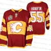 Aangepaste Calgary Flames Heritage Classic 2011 Warm Up Red Jersey 14 Theoren Fleury 23 Sean Monahan Noah Hanifin Mike Vernon 11 Backlund