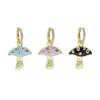 Baumelnde Ohrringe Design Pilz Tropfen gepflastert 5A Zirkonia und blau schwarz lila Emaille Ohrring Goldfarbe Damen Modeschmuck