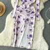 Casual Kleider Cheongsam Kleid Moderne 2023 Langarm Qipao Chinesischen Traditionellen Bodycon Druck Knoten Knopf Einteilige Seitenschlitz Vestidos