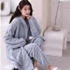 Kvinnors sömnkläder förtjockad korallfleece varm mantel pyjamas set vinter flanell huva pyjama häll femme lös hemkläder lounge