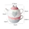 تدعى Teaware مجموعات الشاي الخزفي 400 مل لمجموعة واحدة Kawaii Bowknot Cup Cup Pink Wool الحياك