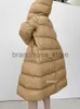 Women's Down Parkas Janveny 2022新しい特大のフード付き冬用パフジャケット女性ソリッドフィックウォームサッシは、膝の上に白いアヒルを縛りますJ231219