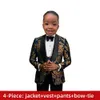 Gold Floral Printed Boy's 3 Pieces Suit Set Including Blazer Vest Pants Birthday Formal Dresswear For Boys Smart Fashion Tuxedo Kids Outfit For Child From 3T to 14T
