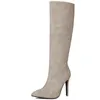 Bottes en daim femmes bottes hautes Sexy bout pointu chaussures à talons hauts chaussures pour dames bleu gris hiver botte longue 231219