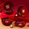 Plates Plastic Spring Festival Snack Plate Durable Anti-fall Round Flower Shaped Table Serving Tray Red Storage Gift