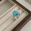 Trouwringen Luxe Zilver Kleur Metaal Ingelegd Boutique Zeewater Blauw Zirkonia Ring Geschikt Voor Dames Dagelijkse kleding Feest