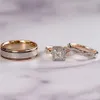 Fonkelende Ringen Voor Paar Luxe Sieraden 925 Sterling SilverRose Gold Fill Princess Cut White Topaz CZ Diamond Women Wedding Band Ri2728