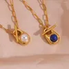 Naszyjniki wiszące moda wkładka perłowa lapis lazuli woda upuszcza naszyjnik dla kobiet stal nierdzewna Zarnotanie wolne złoto kolor