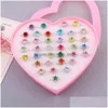 Cluster Rings 12 24 36Pcs Jewelry Rings With Heart Shape Box Birthday Gift Adjustable Set For Little Girls Cluster229L Drop Delivery J Dhusq