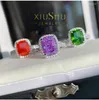 Cluster Rings Multicolor Gemstone Ring Ruby Pink Diamond Blue Green Niche Design Sterling Silver Exquisite Luxury Adjustable J