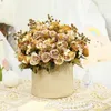 Decorative Flowers Silk Simulation Roses Bouquet Fake Green Plant Artificial Flower Purple Paris Rose Floral Shopping Mall Decoration