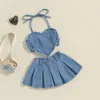 Clothing Sets Kids Toddler Baby Girl Outfit Backless Heart Camisole Tops With Pleated Jean Mini Skirt Y2k Set 2Pcs Summer Clothes