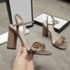 Designer Sandals Women Sandal High Heel Sandals Leather Party Fashion Metal Double Buckle Summer Sexy Peep-toe Chunky Heel Dress Shoes High Heels 10cm 35-41 with Box