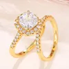 Cluster Rings Caoshi Chic Gorgeous 2st Set Female Wedding Accessories With Dazzling Zirconia Fashion Design Finger Jewelry Gift