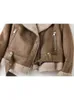 Women's Leather Faux ZACK RAIN Brown Jacket For Women 2023 Winter Vintage Fur Integrated Lapel Long Sleeves Jackets Female Outwears Chic 231219