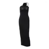 Casual Dresses 3d Rose Evening Dress Black Color Long Women's Pleated Bodycon Sexy Off Shoulder Halter Autumn