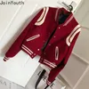 Jaquetas femininas Mulheres Roupas Moda Jaquetas Mulheres Thicked Casual Red Beisebol Uniforme Ropa Mujer Solto Coreano Oversized Casaco Y2K Tops 231218