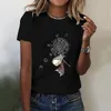 Magliette da donna Camicia stampata a compressione girasole da donna per abiti femminili corti grafici casual Top colletto lungo