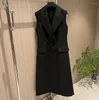 Women's Vests Women Notched Collar Double Breasted Sleeveless Vest Dresses Elegant Solid Long Blazer