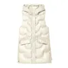 Women's Vests Womens Version Hooded Vest Coat Casual Glossy Solid Quilted Faux Down Filled Drawstring Warm Winter Jacket For Women