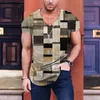 Men's T Shirts Retro Street T-shirt Personalized Mosaic Printed Low-key Luxury Connotation