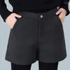 Pantaloncini da donna Panno di lana Donna Autunno Inverno Pantaloni a gamba larga a vita alta Tinta unita sciolto Abbigliamento donna Temperamento