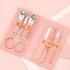 Kit per nail art Cura 7 pezzi Taglierina Forbici Pinzette Clipper Kit per pedicure manicure Set con custodia in pelle PU colorata