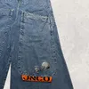 Jeans masculinos jnco y2k grande bolso harajuku hip hop gráfico retro azul baggy denim calças homens mulheres goth calças largas streetwear 231219