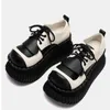 Dress Shoes Thick Bottom Lace-up Loafers Women Heightening Ugly Cute Big Head Muffin Y2k Pumps Girl Black Punk 2023