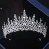 Chains 3 Pcs Luxury Silver Color Crystal Water Drop Bridal Jewelry Set Tiara Crown Necklace Earring Wedding Jewel 231219