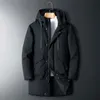 Zima 90% biała kaczka w dół płaszcza Mężczyźni z kapturem moda Wysokiej jakości długa, zagęszcza ciepła ogrzana kurtka czarna płaszcze parki 8xl 231220