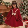 Vestidos de menina vestidos de menina manga longa festa infantil vestidos de princesa com saco grosso quente inverno crianças vestidos de natal vinho vermelho 4-14y