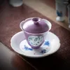 Tee -Sets reine handgefertigte bemalte Fenster Blühungen Drei Cover Bowl Keramik Tasse Chinesische einfache Nicht -Tea -Topf