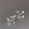 Stud Earrings Harajuku Punk Korean Style Pink Zircon Small Dog Earring Studs For Women Light Luxury Spice Girl Funny Creative Female