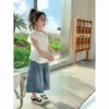 Vestidos para niñas, conjunto de ropa para niñas, Tops cortos de verano, camiseta, pantalones cortos de mezclilla, trajes de 2 uds, ropa para bebés de 4, 5, 710 a 12 años