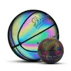 Ballon de basket-ball réfléchissant Sports Divertissement Taille 7 PU Extérieur Intérieur Holographique Lumineux Cadeau Jouet Coloré Jeu de rue 231220