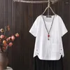 Kadın Tişörtleri Büyük Boyü Kadınlar Vintage Pamuk T-Shirt Yaz Kısa Kollu Pulover Cepleri Üstü Kadın Katı İnce Moda Günlük Tees