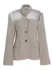 TWOTWINSTYLE Aushöhlen Chic Blazer Für Frauen Kerb Kragen Langarm Patchwork Einreiher Blazer Weibliche Mode 231220