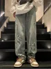 Męskie dżinsy houzhou gwiazdy haft y2k workowate mężczyźni dżinsowe spodnie męskie ubrania proste hip -hopowe bawełniane spodnie Pantalon Homme Mens