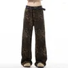 Damesjeans GIDYQ Amerikaanse retro luipaardprint dames Y2k streetwear losse rechte broek vintage hiphop casual broek heren