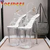 Chaussures habillées Voesnee été imperméable à l'eau plate-forme transparente brillant super talons hauts 26cm mince fête féminine 231219