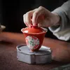 Set da tè Viola Rosso Finestra aperta Gruppo Manhua dipinto a mano Tazza da tè colorata Teiera cinese singola in ceramica